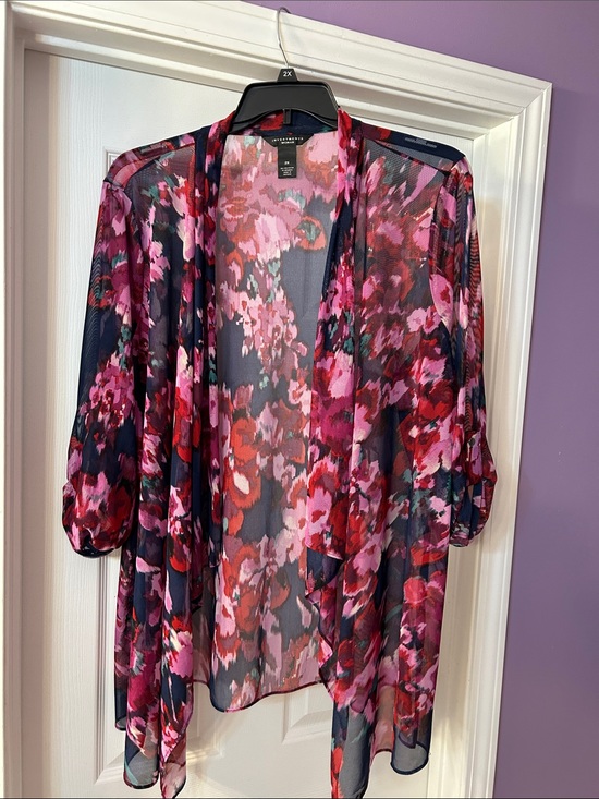 Investments Sweaters - Investments Pink Multi Floral Sheer Open-Front Cardigan